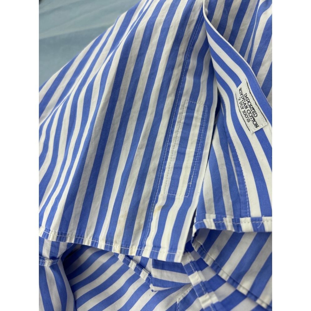 Maus & Hoffman Mens Blue White Striped Egyptian Cotton Button Down Shirt Large - Picture 9 of 10